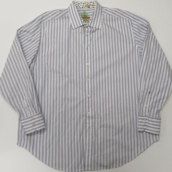 Robert Graham Button Up Shirt Mens XL Flip Cuff Long Sleeve Striped White 1XL - Picture 1 of 7